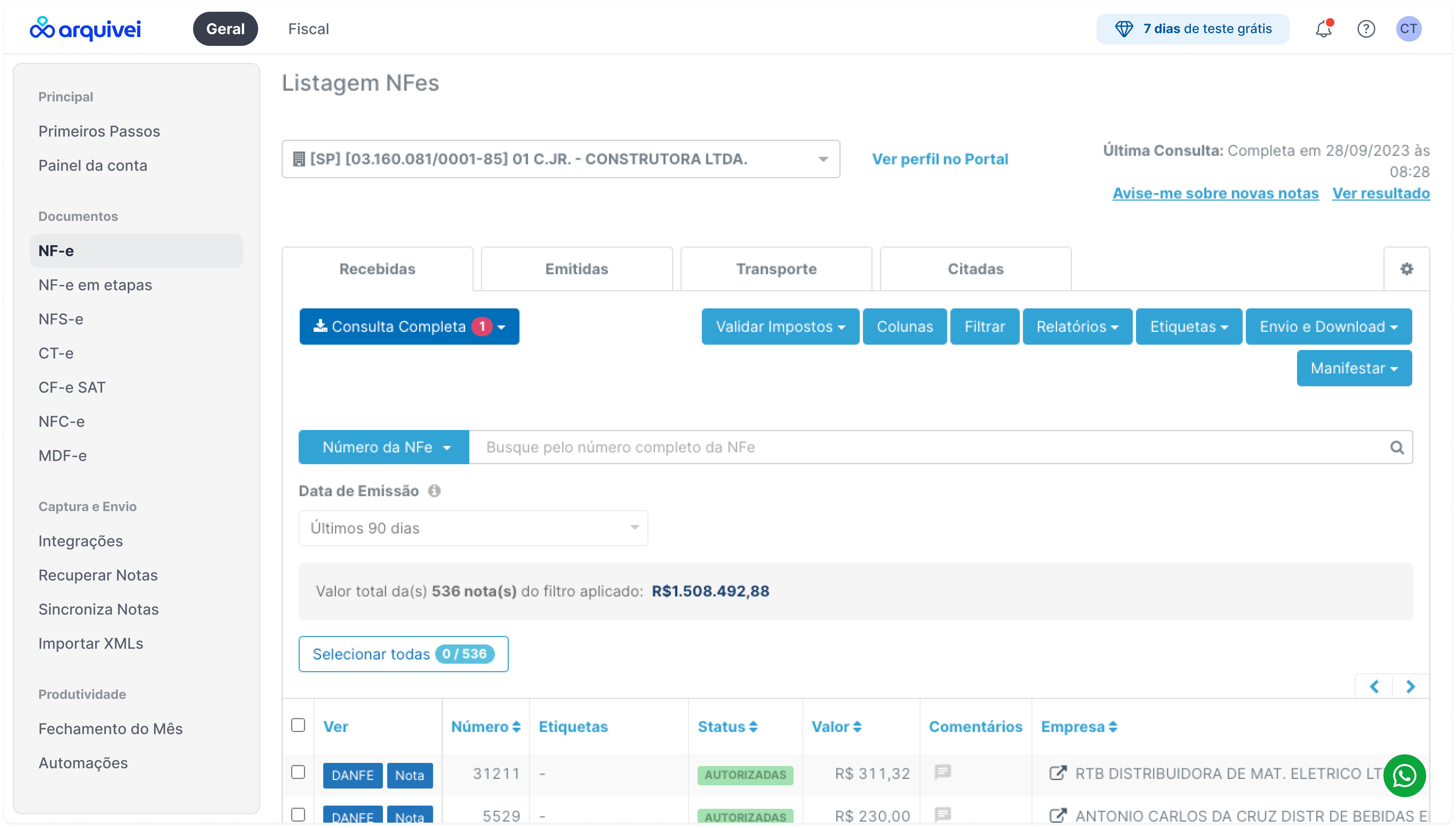 Arquivei navigation redesign